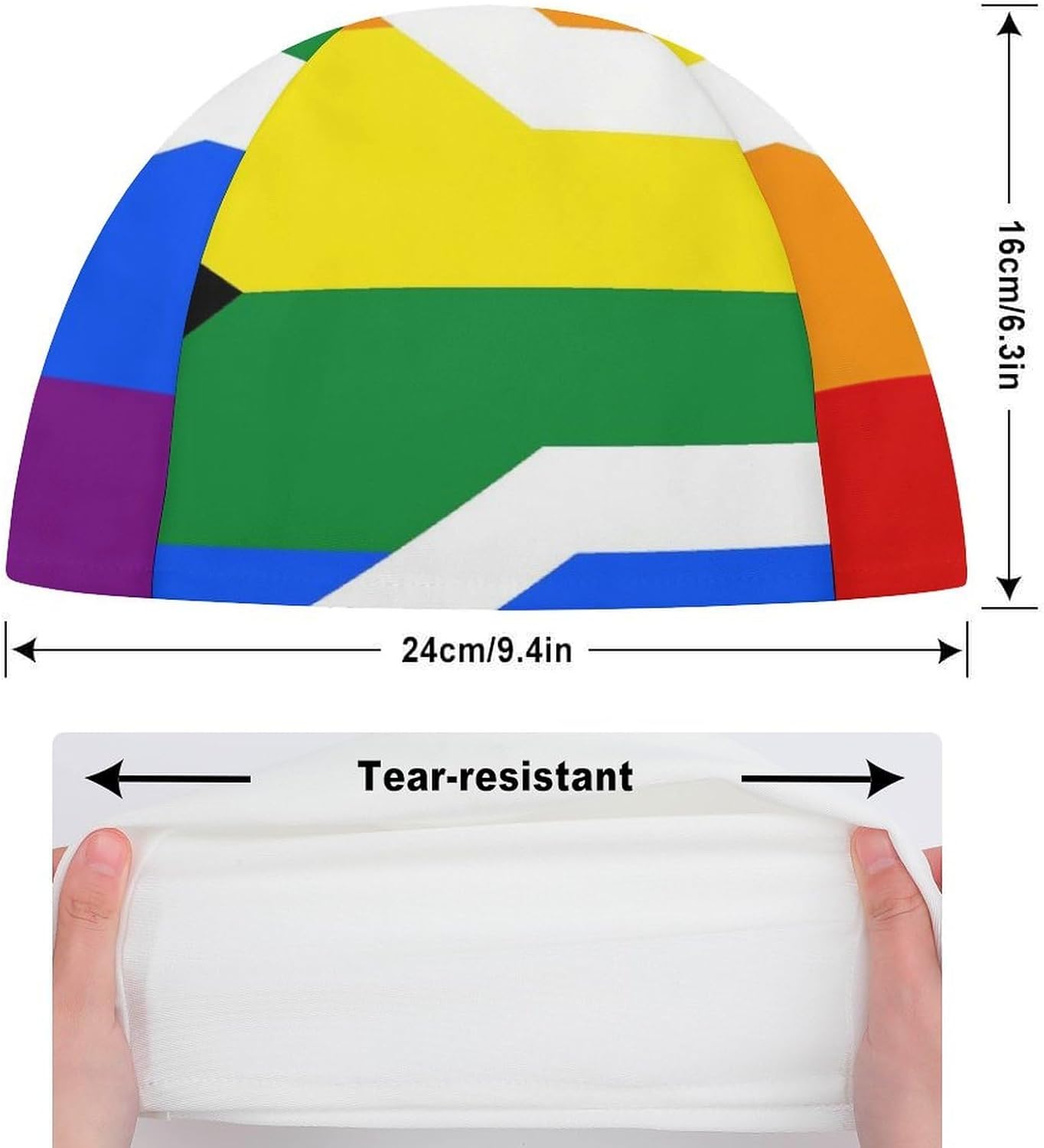 Gay Flag of South Africa LGBT Womens Swim Cap for Men Adult Swimming Hat Curly Short Medium Long Hair