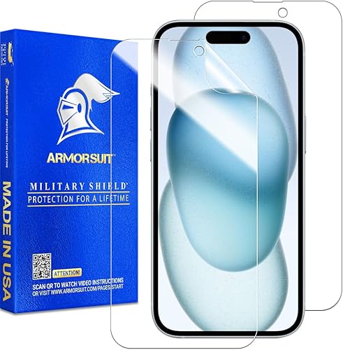 ArmorSuit Paquete de 2 protectores de pantalla para iPhone 15 [6.1 pulgadas] Película transparente MilitaryShield HD compatible con fundas,