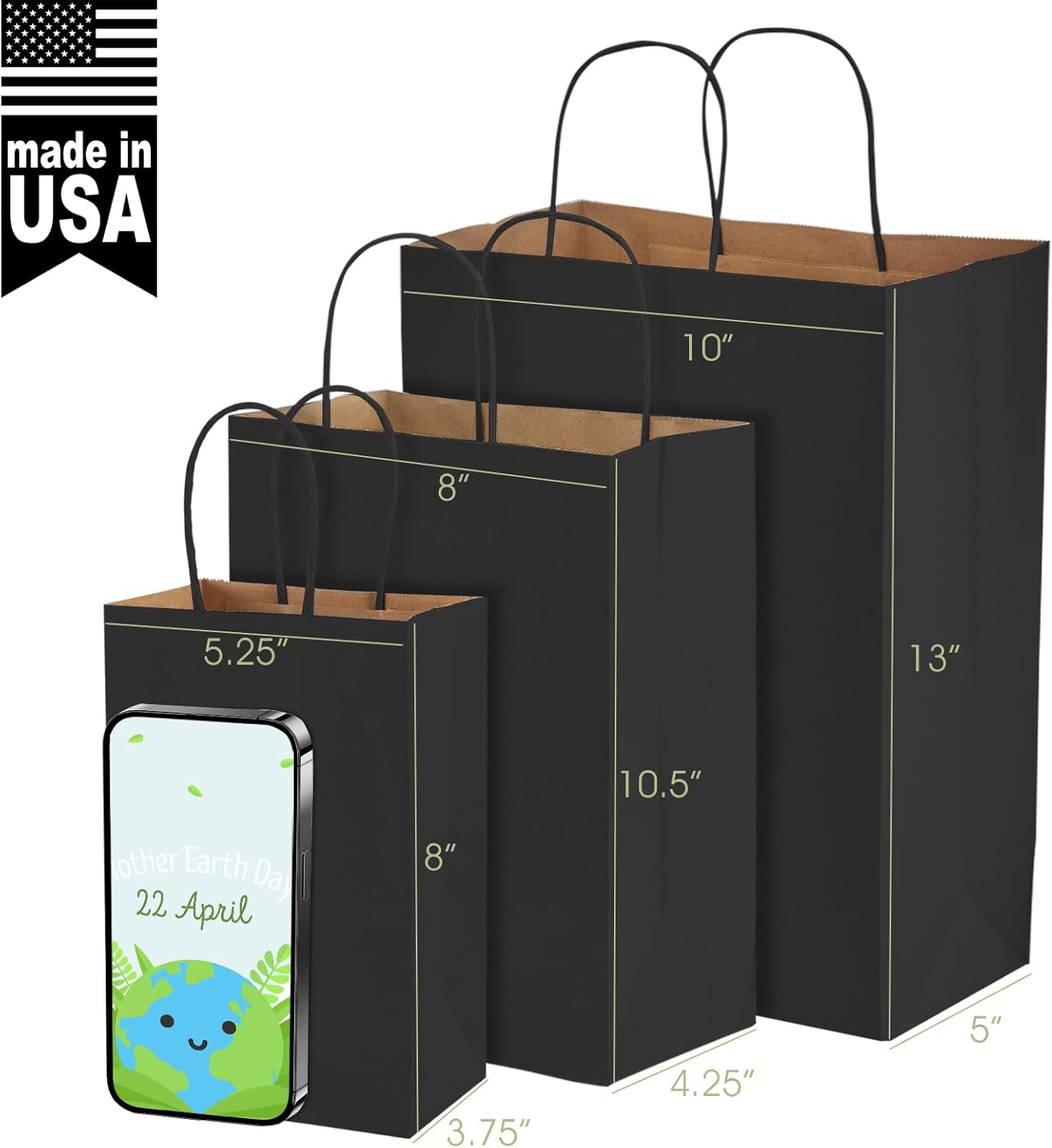 MESHA Black Gift Bags 5.25x3.75x8 Inch 50 Pack Small Black Paper Bags with Handles Bulk for Small Business Birthday Wedding Party Favor - Image 2