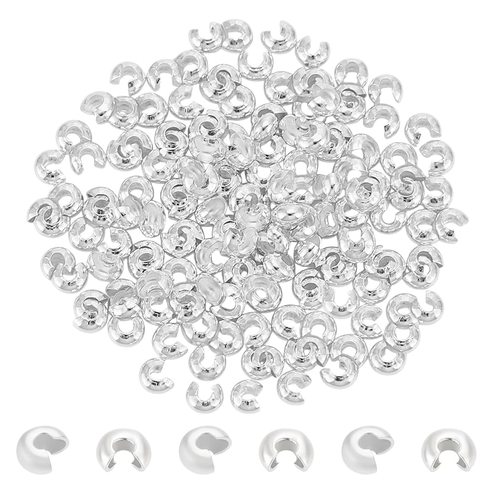 UNICRAFTALE 150 perline crimpate per nodi, semicircolari, aperte, 4 mm, in metallo, per la creazione di gioielli fai da te UNICRAFTALE 150 perline crimpate per nodi, semicircolari, aperte, 4 mm, in metallo, per la creazione di gioielli fai da te