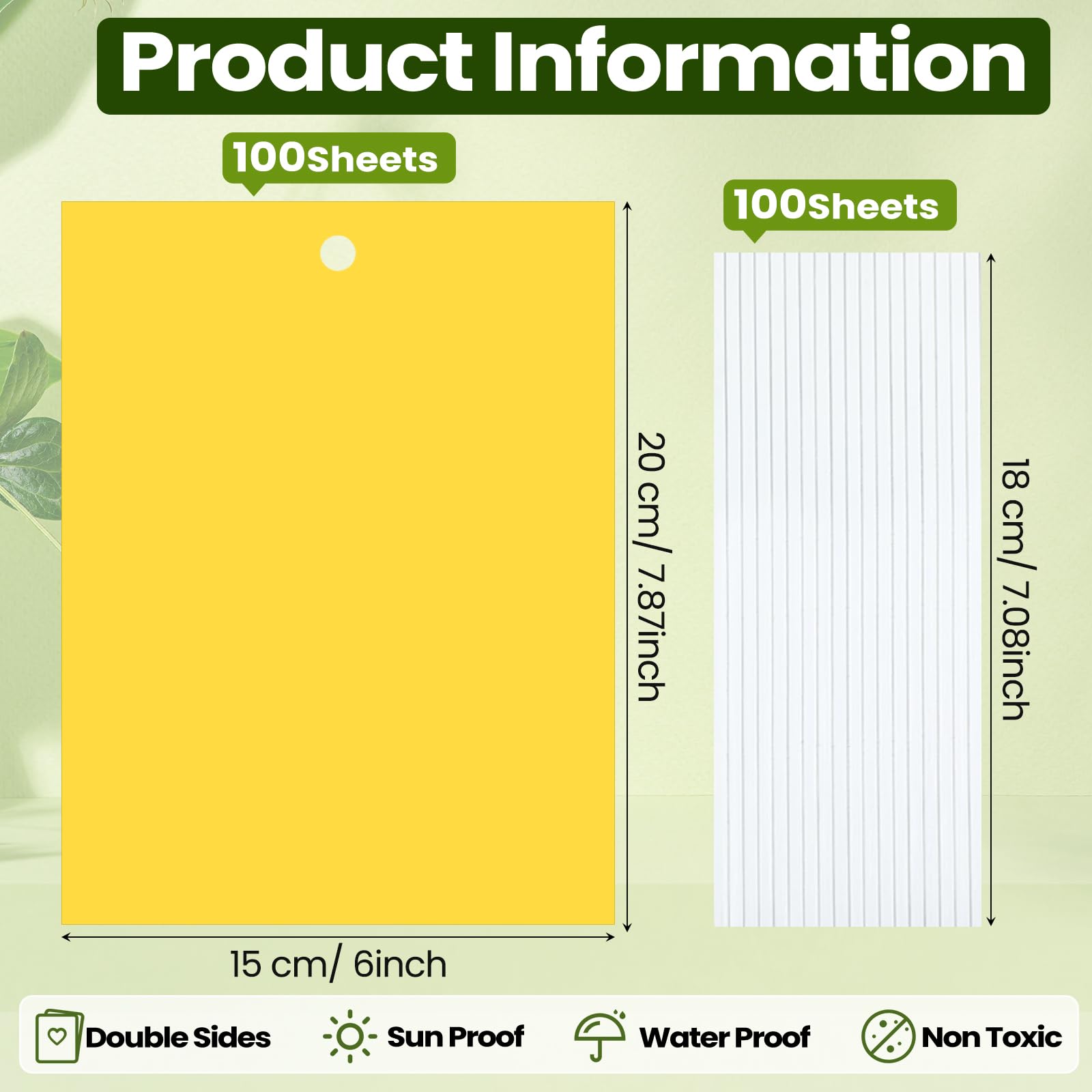 Qualirey 100 trampas adhesivas de 6 x 8 pulgadas para plantas, trampa adhesiva de doble cara para mosquitos con lazos giratorios, trampas adhesivas para insectos, trampas adhesivas para plantas y