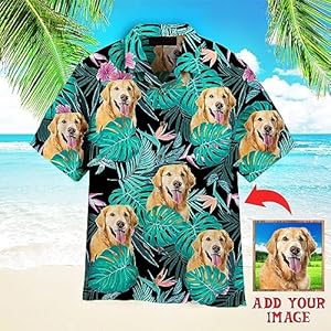 Custom Hawaiian Shirt with Faces Tropical Floral Shirt Short Sleeve Button Down Beach Shirt Pet Hawaiian Shirt
