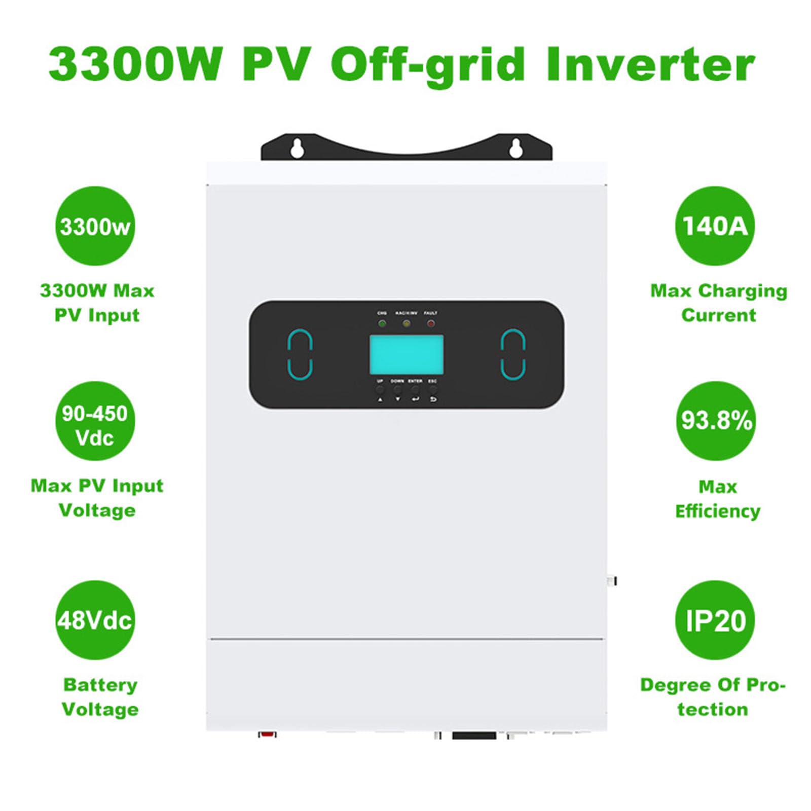 Inverter Solare da 3300 W, Inverter a Onda sinusoidale Pura, convertitore per Camper Fuori Rete Solare per Famiglie, Adatto per batterie al Piombo e al Litio,48V