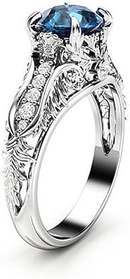 Vintage Blue Emerald Cut Zirconia Ring - 925 Sterling Silver CZ Engagement Ring for Women