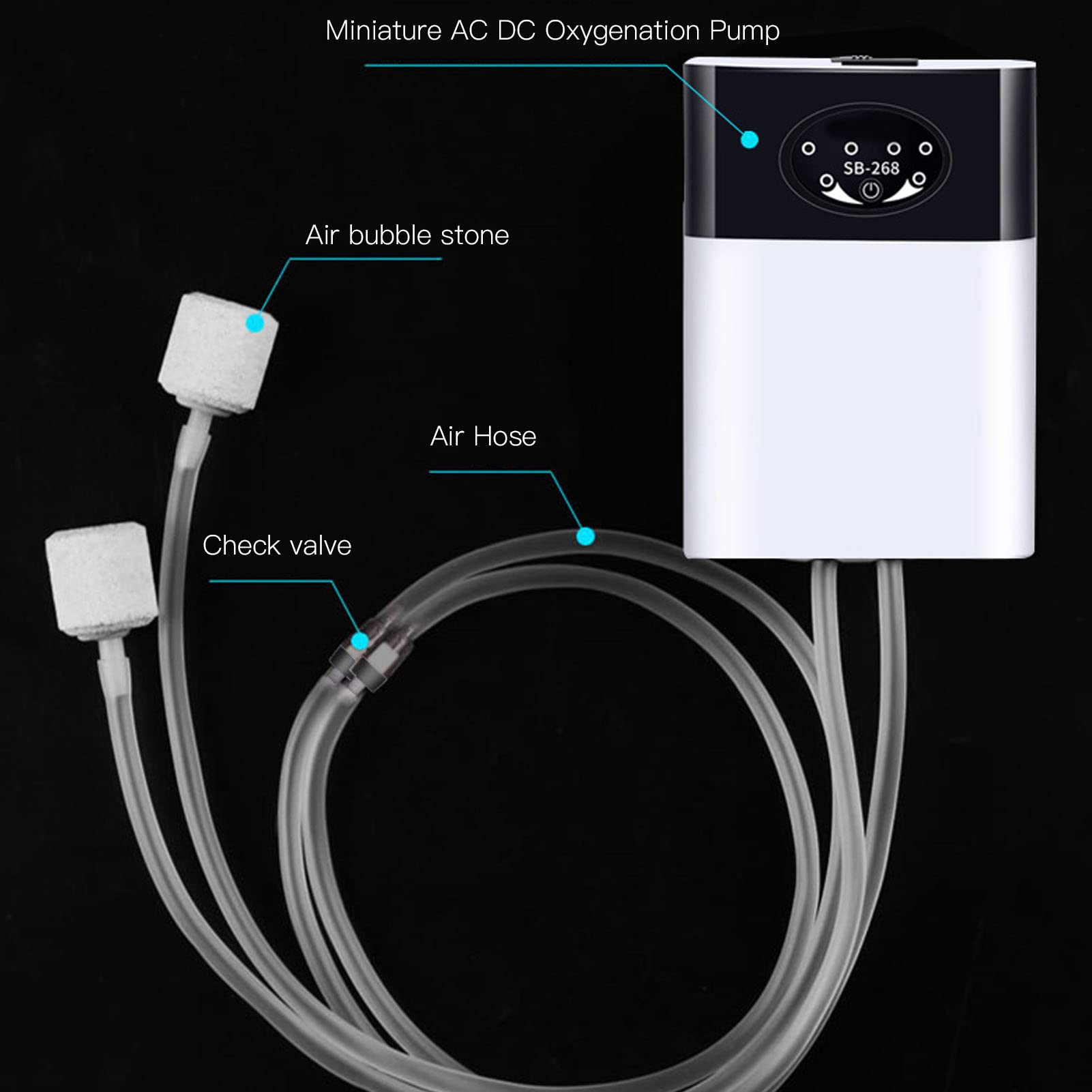 Pompa Powietrza do Akwarium, Przenośna Pompa Tlenowa USB Akumulatorowa, Cichy Napowietrzacz do Akwarium z Kamieniami Napowietrzającymi, Napowietrzacz Pompa Tlenowa do Akwarium Wędkarstwo na świeżym Po