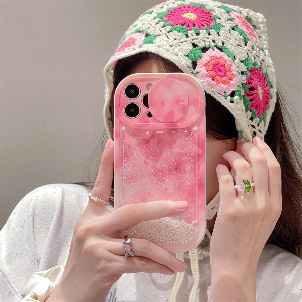 Cache caméra coulissant coque iPhone 13 Pro Max silicone rose antichoc - 5