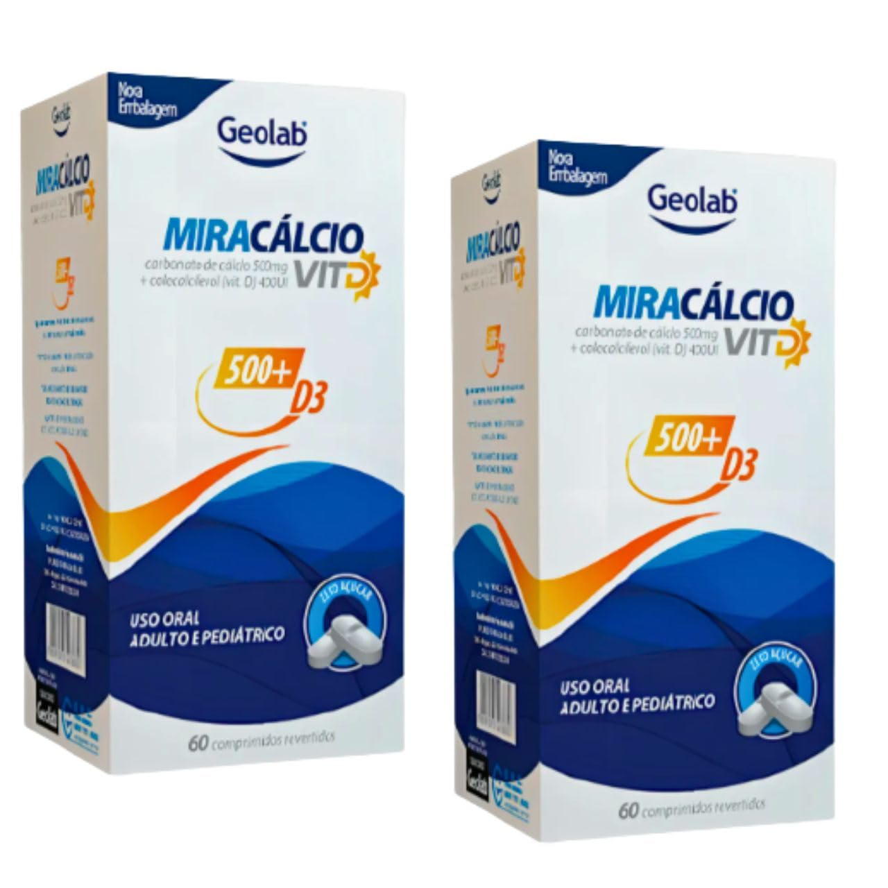 Miracalcio Cálcio 500MG + Vitamina D3 400UI 60CP Kit 2 Caixas em promoção! Veja a oferta e mais achadinhos de Vitaminas & Suplementos 2 Hoje é o melhor dia para comprar Miracalcio Cálcio 500MG + Vitamina D3 400UI 60CP Kit 2 Caixas com aquele preço maroto! Promoção! Aproveite a oferta! 2