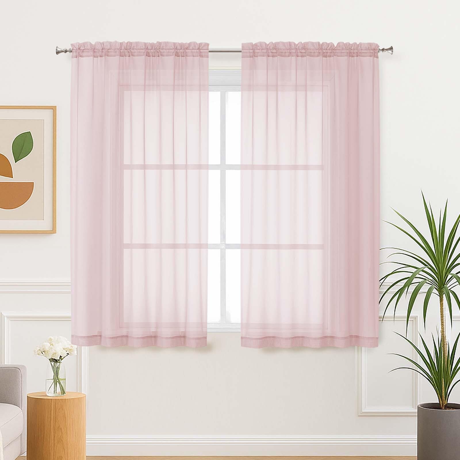 Aiyufeng Blush Pink Sheer Curtains 63 inch Length 2 Panels Set for Bedroom, Light Filtering Rod Pocket Voile Drapes for Living Room, Each 59Wx63L Inches — image 1