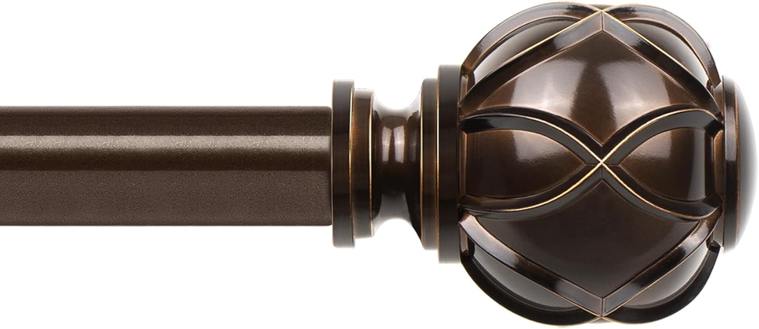 Curtain Rod 48 to 84 Inch, HOTOZON Heavy Duty Curtain Rods for Windows, Telescoping Single Drapery Rod with Netted Texture Finials, Antique Bronze Antique Bronze 48-84"