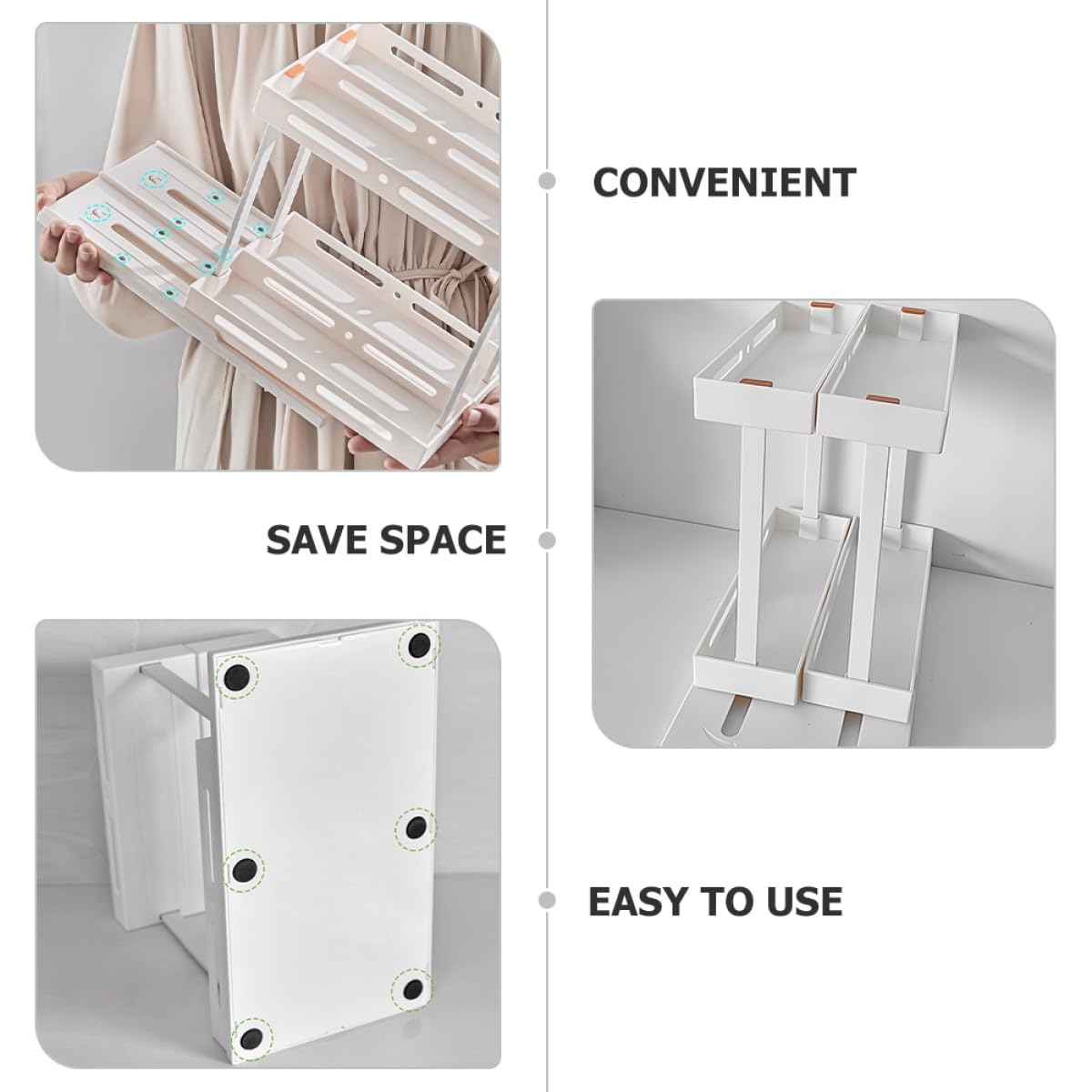 Organizador de Cocina Extraíble de 2 Niveles Blanco, Soporte Deslizante para Especias y Cosméticos, Estante Alto Multifuncional para Encimera y Almacenamiento bajo Fregadero,