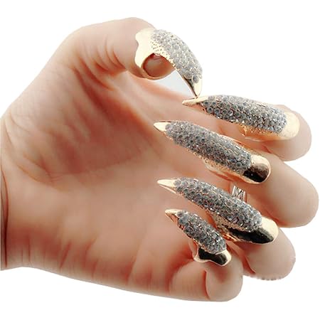 Petalum 10st Gothic Punk Finger Ring Bling Krallen Nagel Gefalschte Falsche Set Fur Halloween Party Cosplay Amazon De Spielzeug 