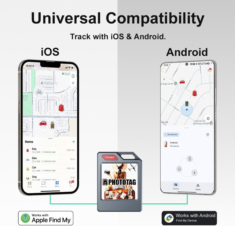 PhotoTag Smart Air Tracker Tags Finder for Android & iOS (Apple Find My & Google Find My Device), Bluetooth Locator for Luggage, Keys, Wallet. Personalized E-Ink Display, Tech Gift - Image 2