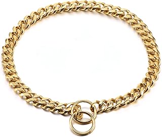 Dog Choke Collar, 19mm Heavy Duty Chew Proof Walking Training Chain Collar, 18K Metal Stainless Steel Cuban Link Chain for Small Medium Large Dogs