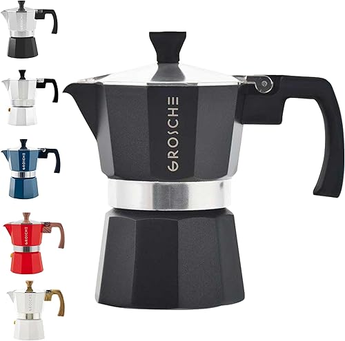 Vista 40 de Grosche Milano Moka Cafetera espresso moca para estufa, de 6 tazas, cafetera cubana, cafetera greca, italiana, percoladora, esmoquin Esmoquin