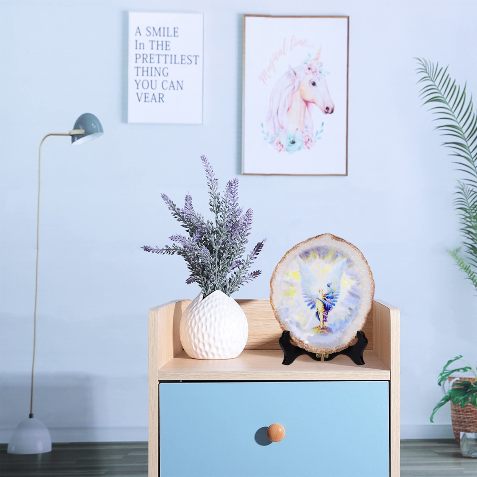 KYEYGWO Natural Irregular Agate Slice Painting Decor with Wooden Stand Agate Geode Slab for Desk Hallway Portrait of Angel - Image 4