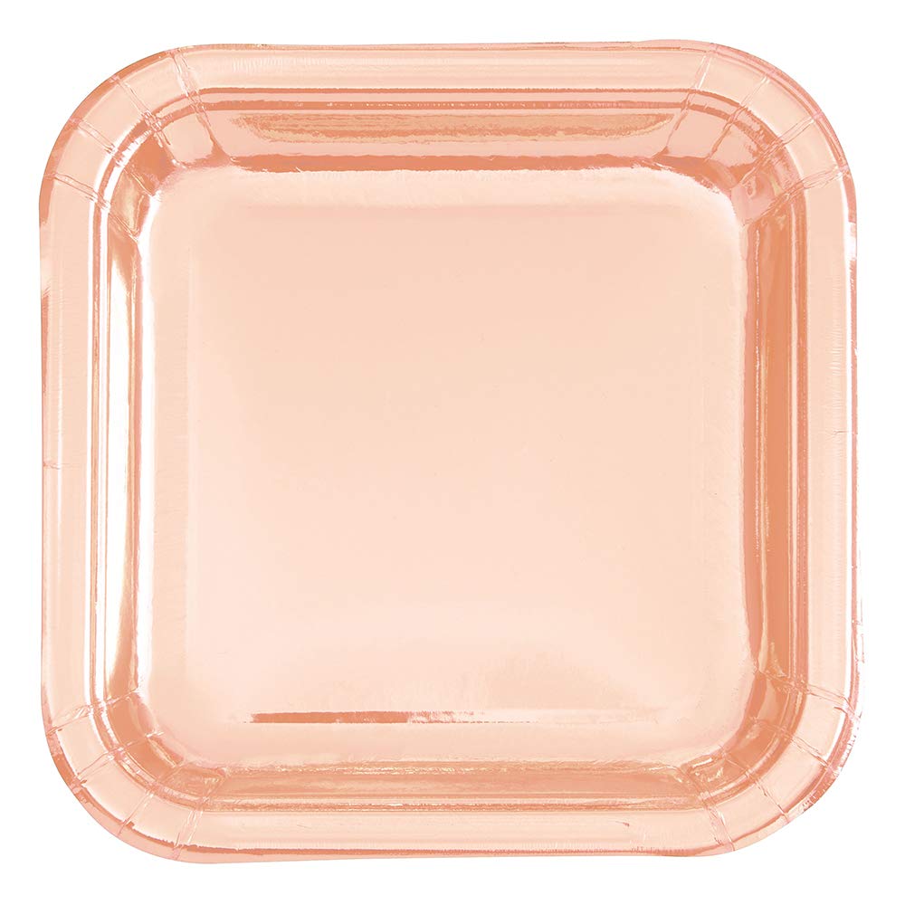 Unique Rose Gold Foil Dinner Plates, 9" (8-Pack) - Stunning Square Plates with Premium Foil Board Material, Perfect for Celebrations & Events