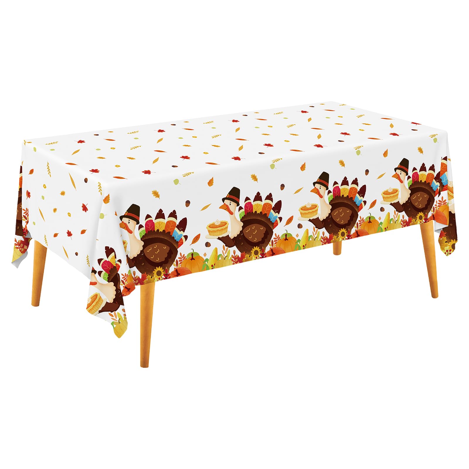 Thanksgiving Tablecloth 2-Pack - 51x86" Waterproof Plastic Turkey Pumpkin Table Cover