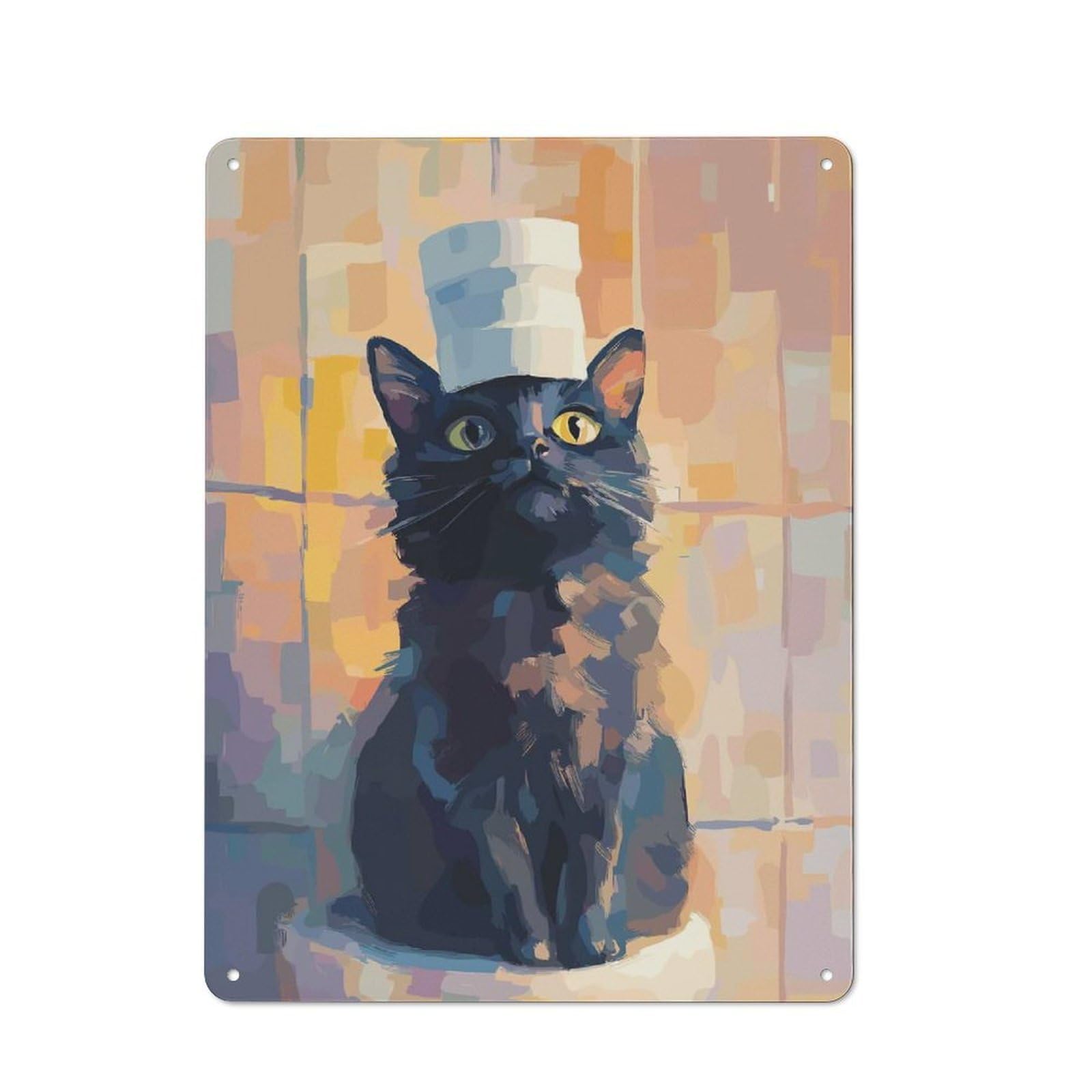 Junmoney Style-8 Workshop Style Garage Metal Sign 40X30cm Featuring Black Cat With Chef Hat Painting, Industrial Wall Art For Garage, Hobby Room, Office Or Man Cave