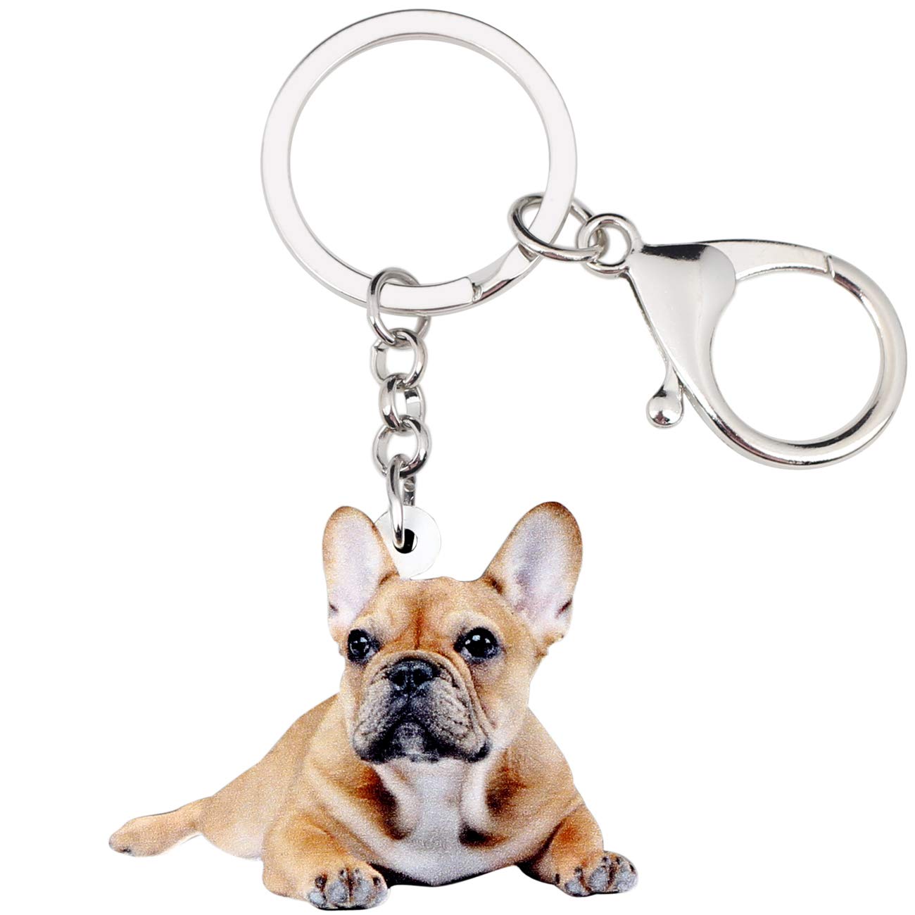 Weveni Women's Brown Acrylic French Bulldog Keychain Pet Keyring Jewelry For Girl Bag Car Wallet Charms (Brown)