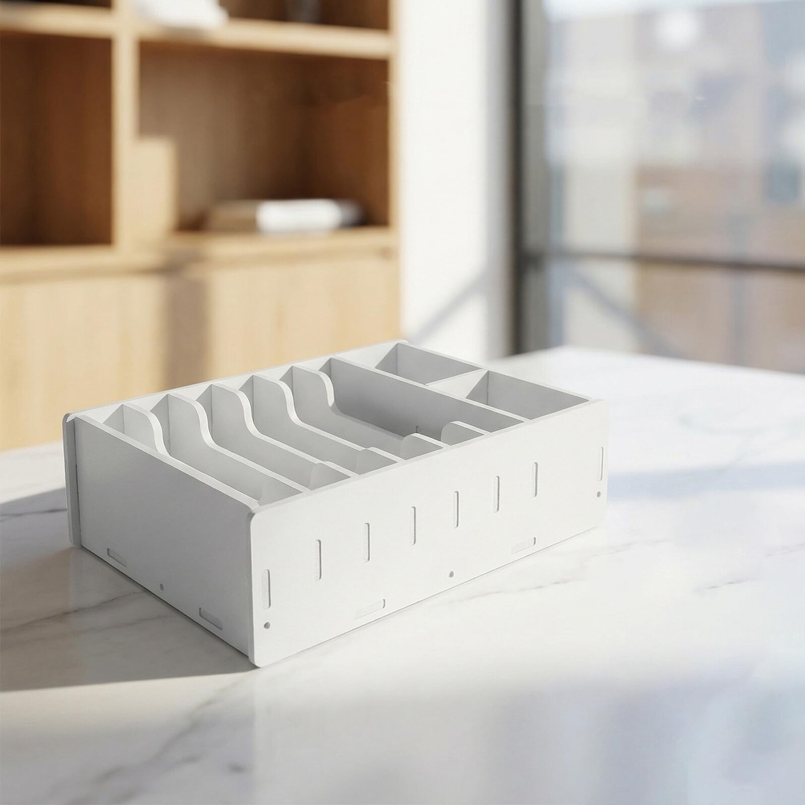 Boîte à Monnaie Horizontale 8 Sections 2 Pièces en Composite Bois-plastique