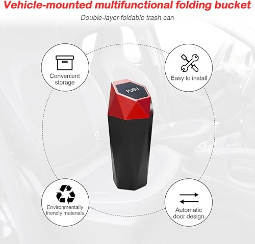 Miniatura 3 de Basurero para automóvil con tapa, diseño de diamante, pequeño cubo de basura portátil, impermeable y a prueba de fugas, accesorios universales para