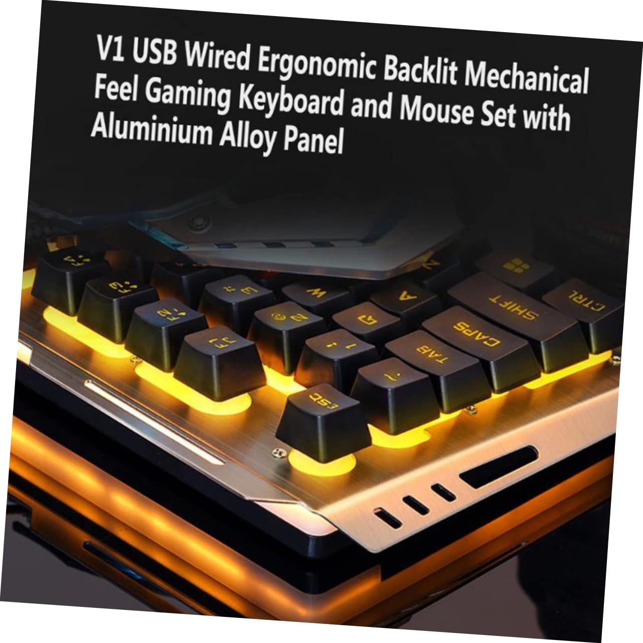 Set Tastiera Meccanica e Mouse Gaming USB Nero Retro | Retroilluminazione Led, Pulsanti Flottanti ad Alta Elasticità, Tasti Multimediali Fn+, Plastica Sabbiata