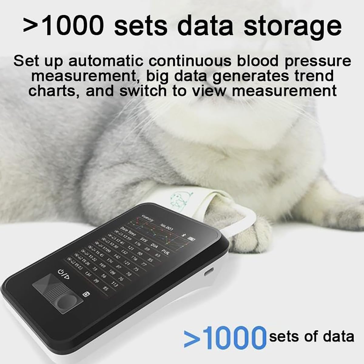 Monitor De Presión Arterial Veterinario, Esfigmomanómetro Digital Con 3 Puños, 1000 Juegos De Memoria De Datos, Cuidado De Mascotas, Perros/gatos/animales, Para Clínicas Veterinarias, Uso Doméstico