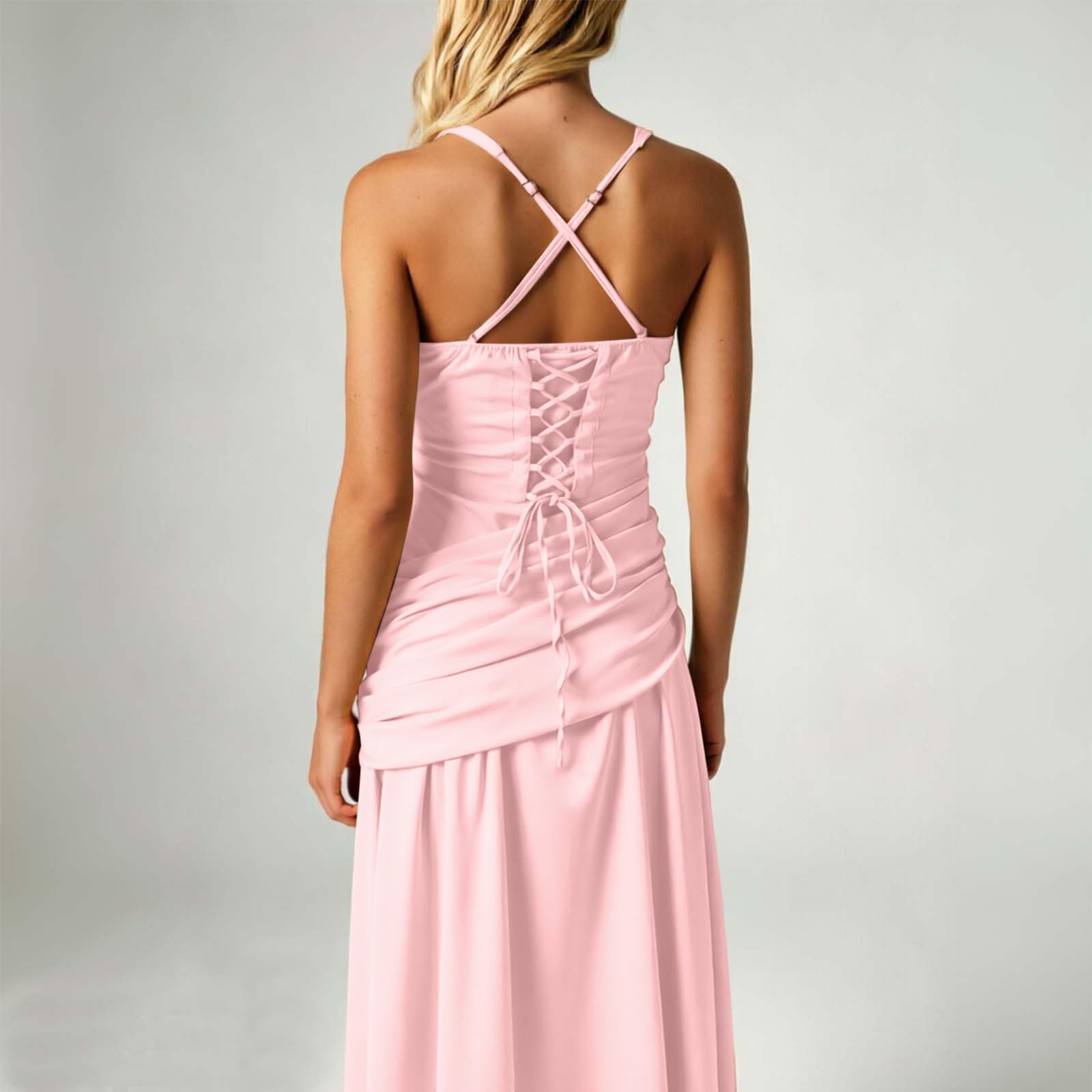 Vestido de dama de honor con tirantes delgados, plisado, línea A, vestido de noche, escote cuadrado, espalda descubierta, boda, baile de graduación