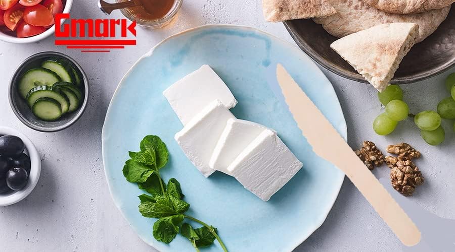 Miniatura 4 de Gmark Cuchillo de madera desechable envuelto en papel  Paquete de 100 cuchillos de 6.5 pulgadas  100% natural, ecológico, biodegradable y