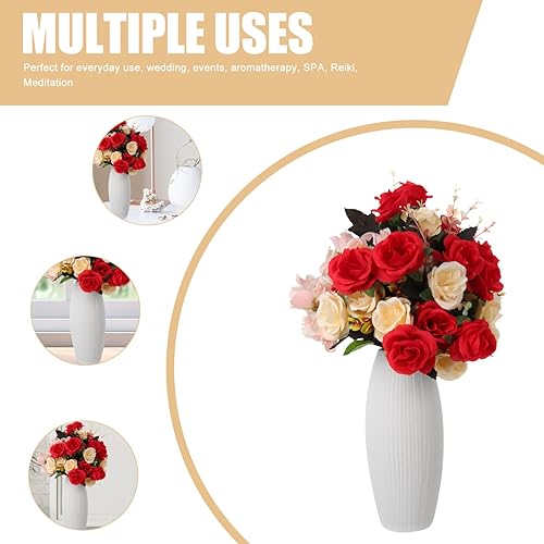 Miniatura 6 de Veemoon Jarrón de cerámica blanca de decoración china, jarrón alto de piso rústico, florero de mesa de cerámica para decoración del hogar, florero