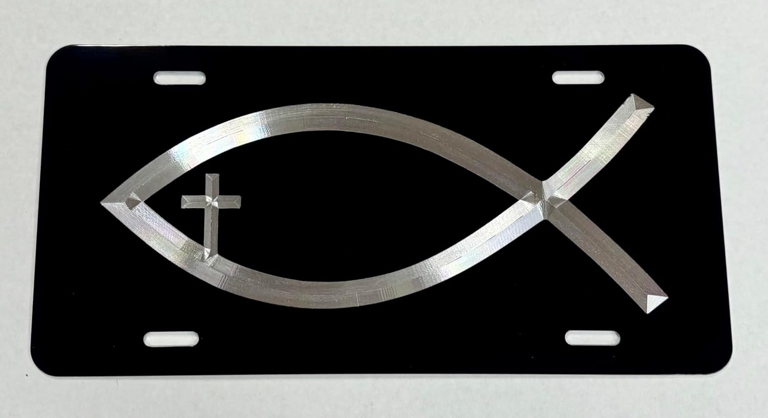 Christian Fish Cross Diamond Etched Engraved Car Tag Vanity Front License Plate