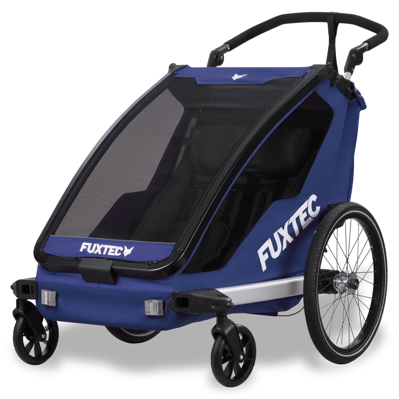 Fuxtec Remorque à Vélo Sport Cruiser Convertible 2 en 1 Aluminium pour 1 Ou 2 Enfants Poussette Pliable et Appuie tête en Option