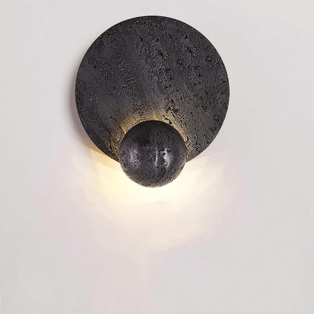 Modern Wall Sconce Light for Bedroom Vintage Round Black Stone Wall Light Wabi Sabi Style LED Wall Lamp 6W Personalized Black Hole Stone Living Room Background Wall Marble Night Light
