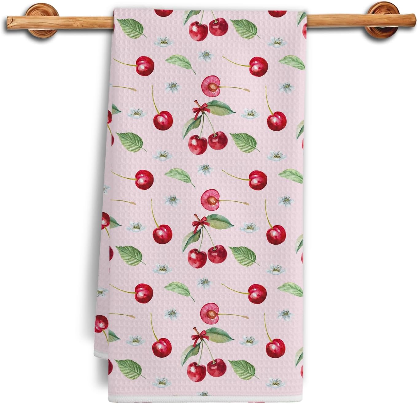 Pink Floral Cherry Kitchen Towels, Cherry Gifts for Women Dish Tea Towels, Cottagecore Cute Cherries Fruit Decorative Hand Towels for Kitchen Bathroom, 16x24 Inch