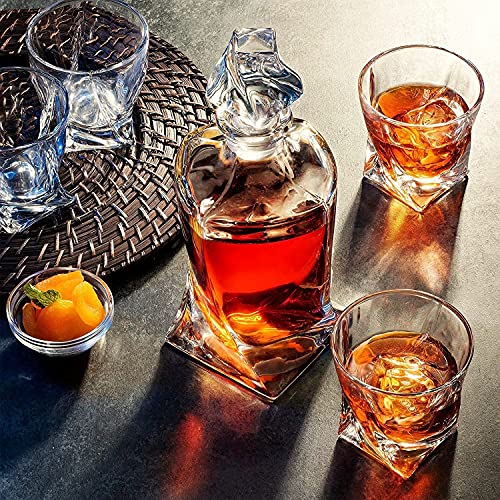 Image of Whiskey Decanter & Glasses Set, Large Lead-Free Crystal Glass, Tasting Cups Scotch Old Fashioned Glass, Wine Bottle for Drinking Irish Whisky, Bourbon, Tequila (Twist, 1 Decanter & 6 Glasses Set)