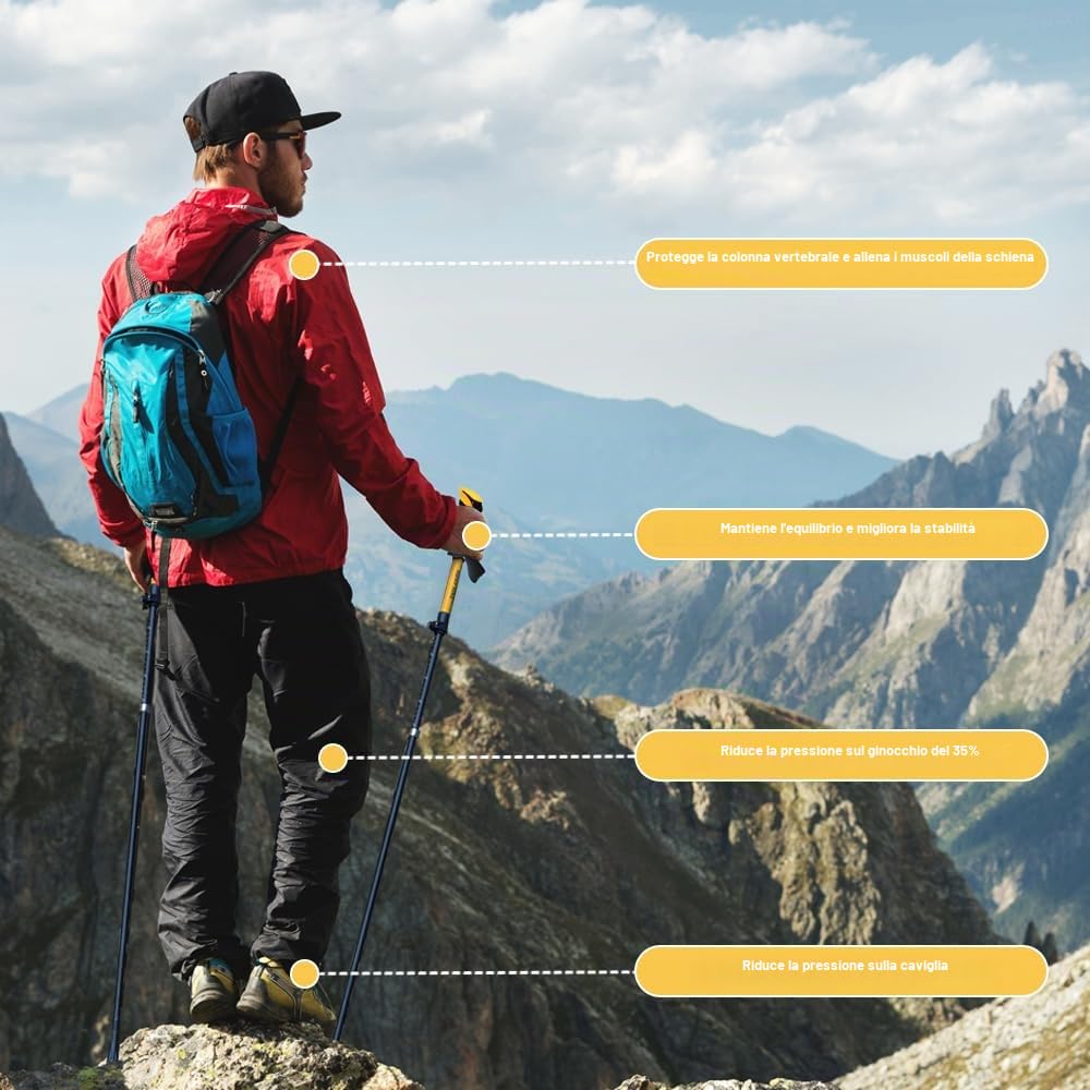 HUINING Bastoni da trekking pieghevoli 2Pcs Bastoncini da trekking in alluminio per nordic walking da donna e da uomo, leggeri Bastoncini da trekking pieghevoli regolabili 115-135cm per escursionismo