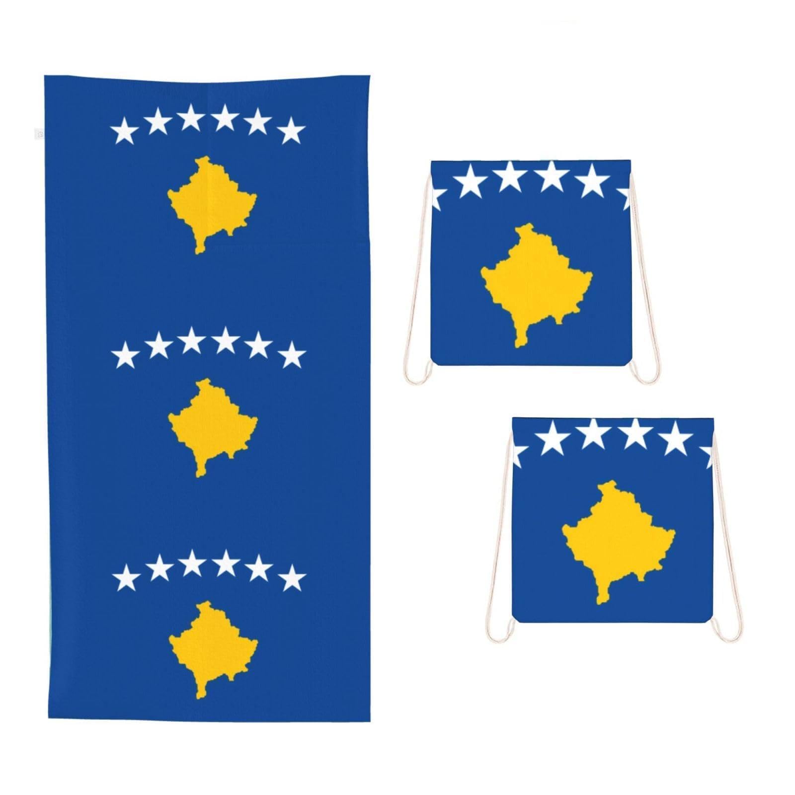 CNTDBU Flag of Kosovo 2 in 1 Packable Towel Bag-Large Beach Towel with Stuff Sack, Super Absorbent Microfiber Travel Towel for Pool