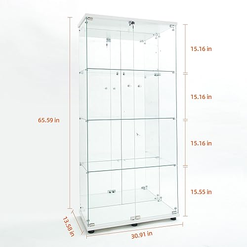 Miniatura 83 de Vitrina de cristal con 4 estantes con tira de luces LED y cerradura, vitrina de vitrina con ruedas y 1 puerta, vitrina de vidrio templado para sala