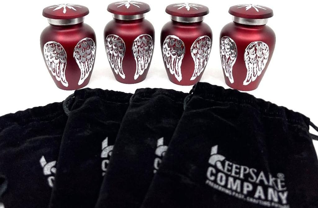 Red Small Urns for Human Ashes - Angel Wings Mini Urns for Human Ashes - Cremation Keepsakes urns for Ashes - Ash Holders for Human Ashes / Urn / Urns