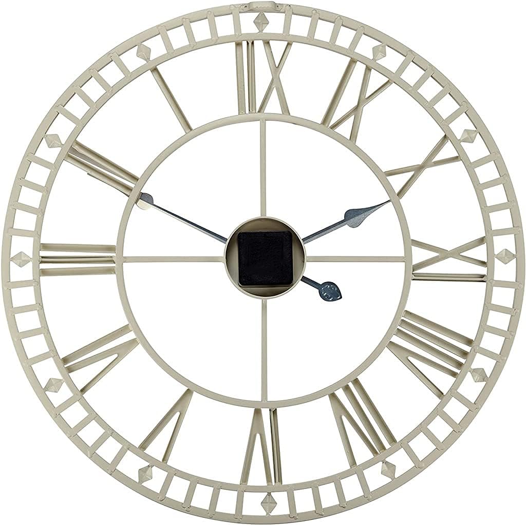 Large 60cm Wall Clock, Outdoor Garden Weatherproof Roman Numeral Quartz Clock, Indoor Living Room Wall Decoration Mute Wall Clock Without Tick Battery-Powered Metal Skeleton