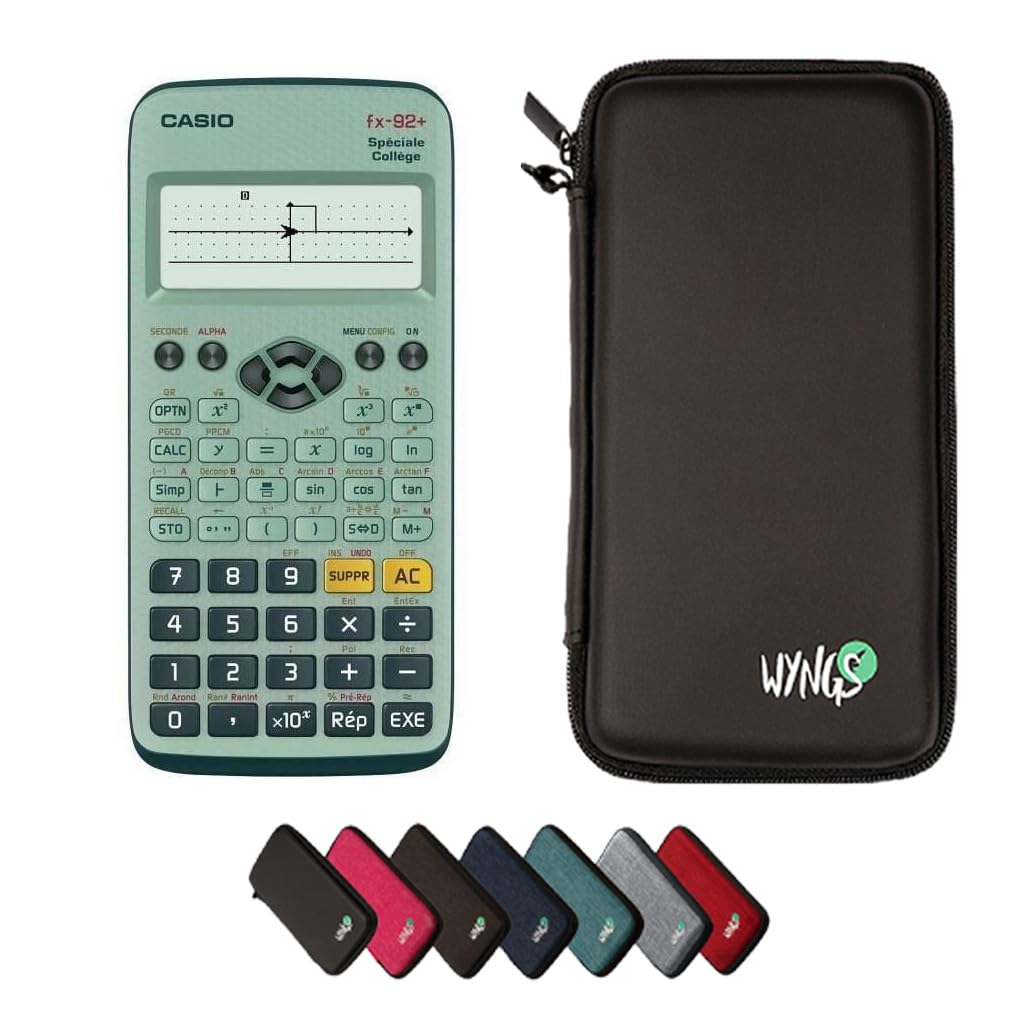 Casio fx-92+ Spéciale Collège avec Housse de Protection WYNGS Incluse Noir - Calculatrice Scientifique - Pack de Base