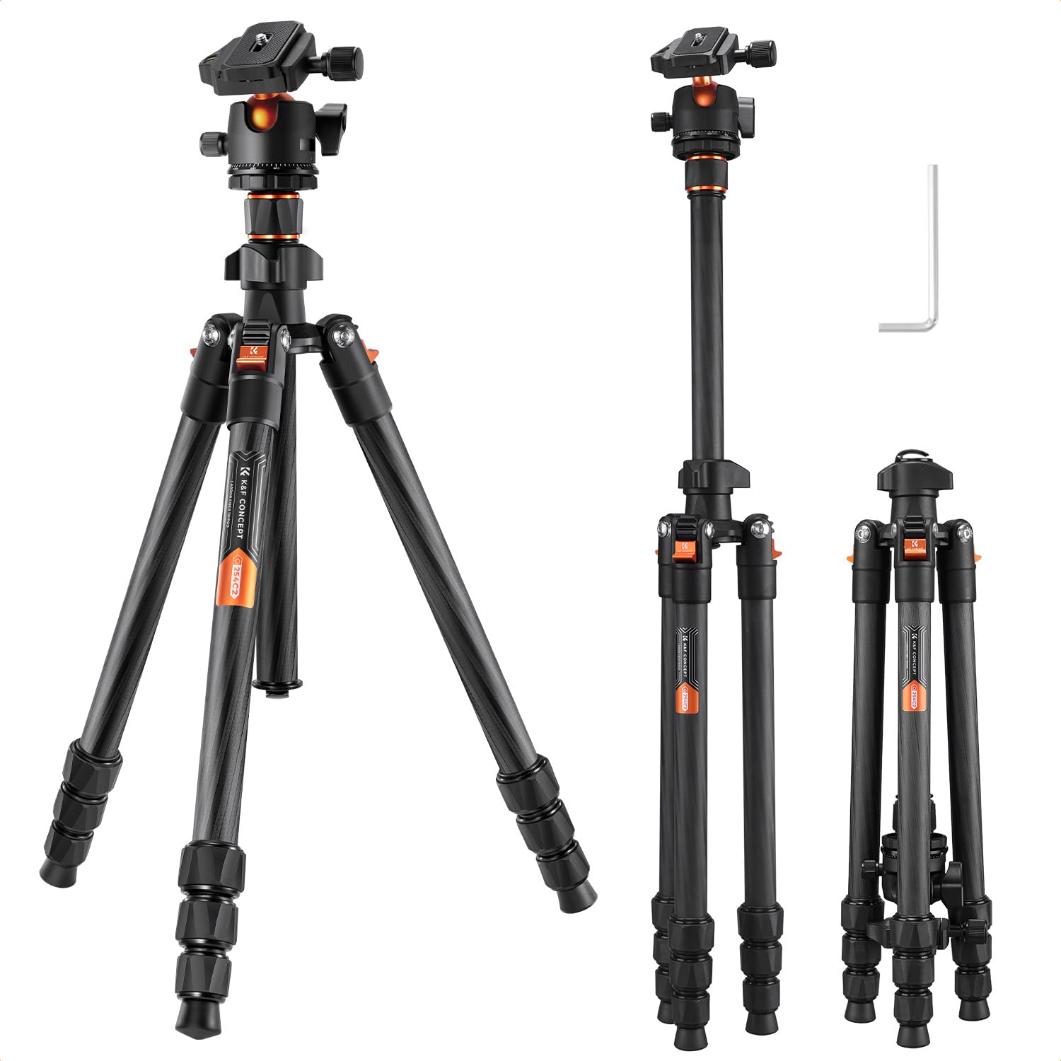 64" Carbon Fiber Camera Tripod,Lightweight Travel Tripod with 36mm Metal Ball Head Load Capacity 17.6lbs, Quick Release Plate,for DSLR Cameras Indoor Outdoor Use O254C2+BH-36