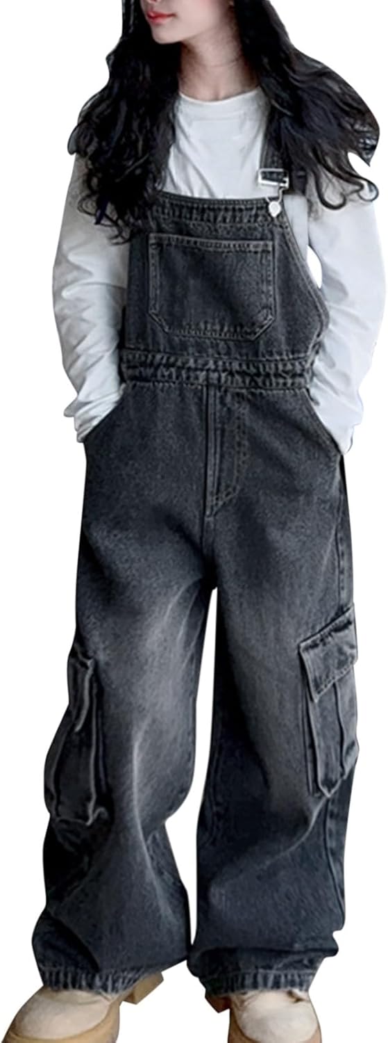 Kids Jeans Overalls Adjusted Strap Vintage Denim Bib Jumpsuits Toddler Boys Girls Summer (p-Dark Blue, 9-10 Years)