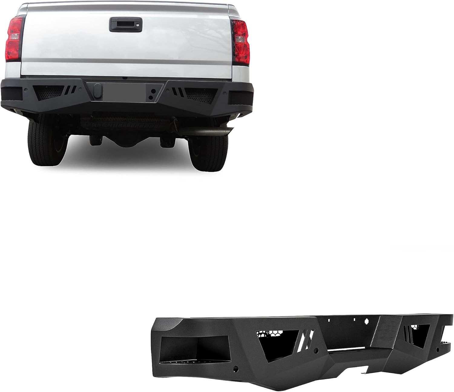 Black Horse Armour Heavy Duty Rear Bumper Matte Black Compatible with 2019-2022 GMC Sierra 1500 Limited|2019-2021 Silverado 1500 LD|2007-2018 Silverado 1500/GMC Sierra 1500-ARB-SI16