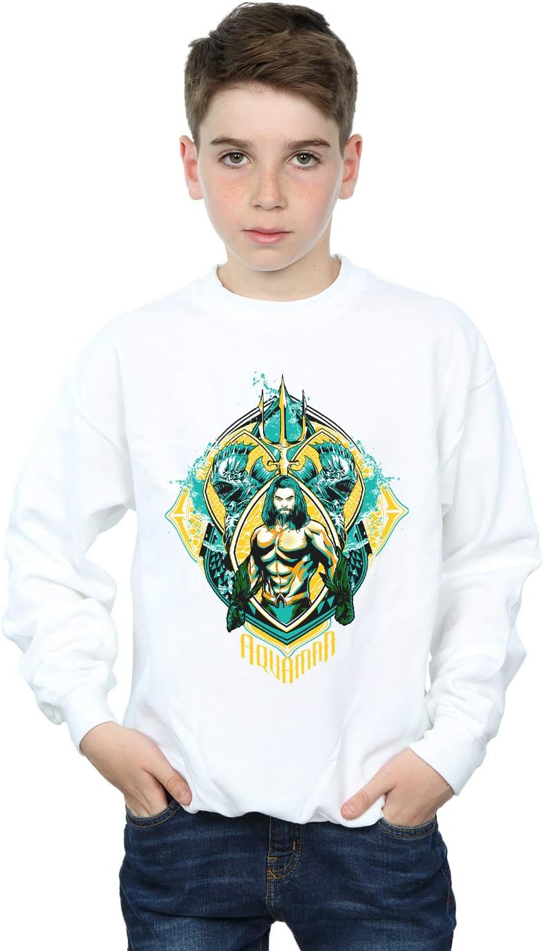 DC Comics Boys Aquaman The Trench Crest Sweatshirt White 5-6 Years