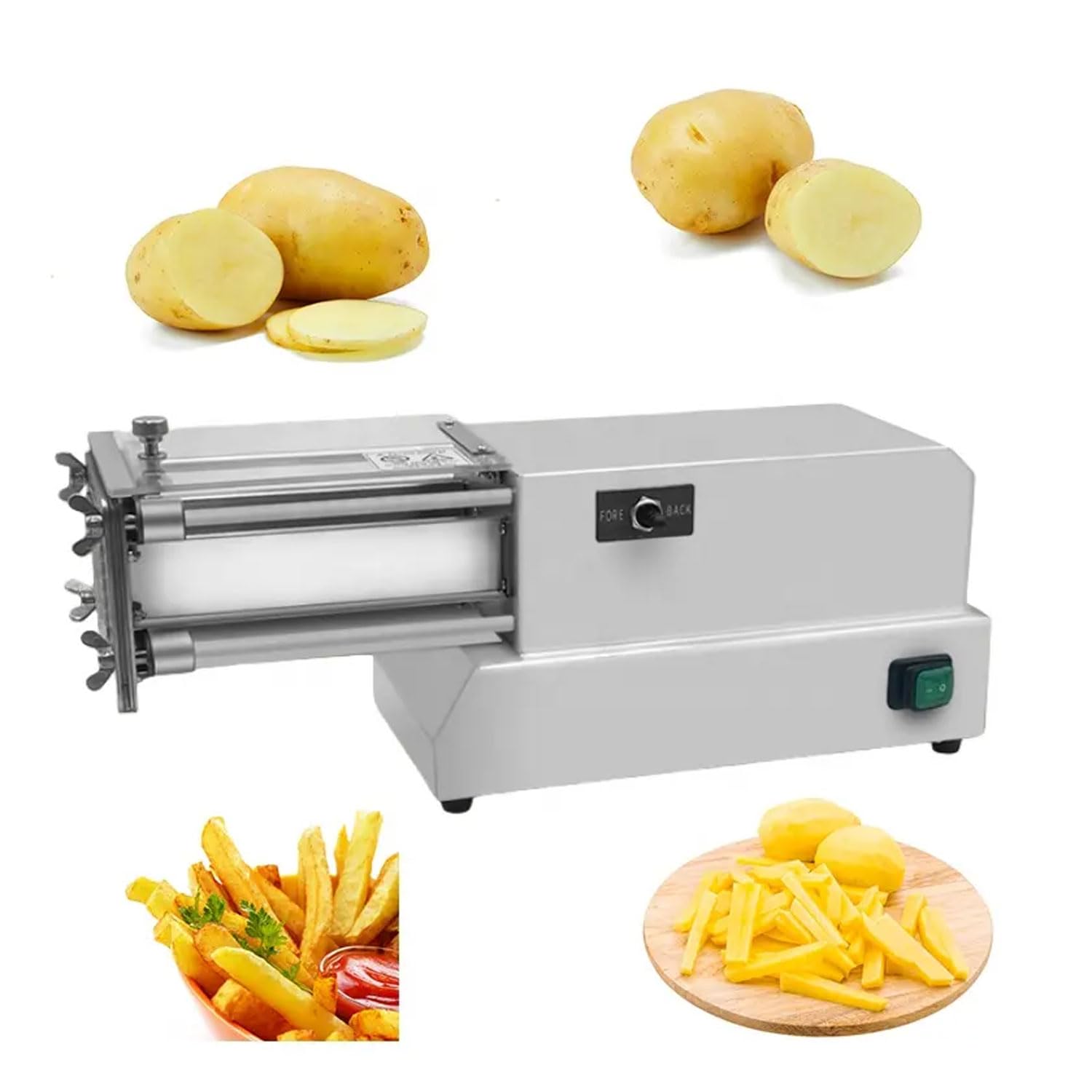 Cortadora de Patatas eléctrica Profesional de 200 W, cortadora automática de Acero Inoxidable con Cuchillas de 8 mm, 10 mm y 12 mm, para Verduras y Frutas.
