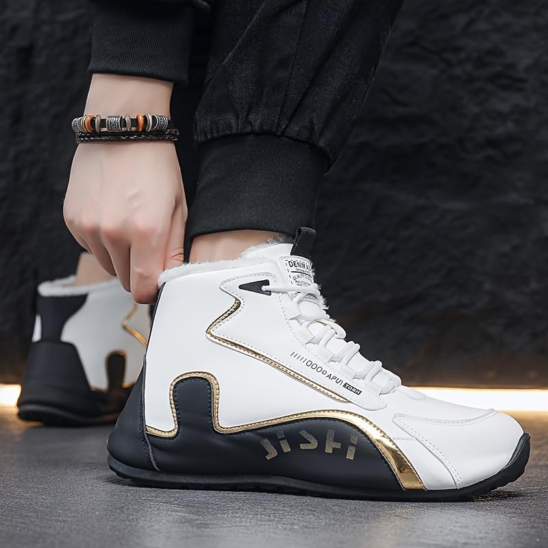 Men's High-Top Winter Snow Boots with Fleece Lining - Street Style Fashion Popular Graphic - Durable PU Upper & Rubber Sole - Lace-Up Round Toe Outdoor Hiking Boots for Fall/Winter4