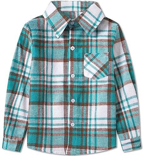 Image of SANGTREE Women and Girls Long Sleeve Flannel Casual Button Down Plaid Shirt