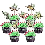 Ercadio Paquete de 35 adornos realistas de dinosaurio salvaje para cupcakes, púas de dinosaurio rugido para cupcakes con temática de dinosaurio, baby shower, fiesta de cumpleaños, suministros de