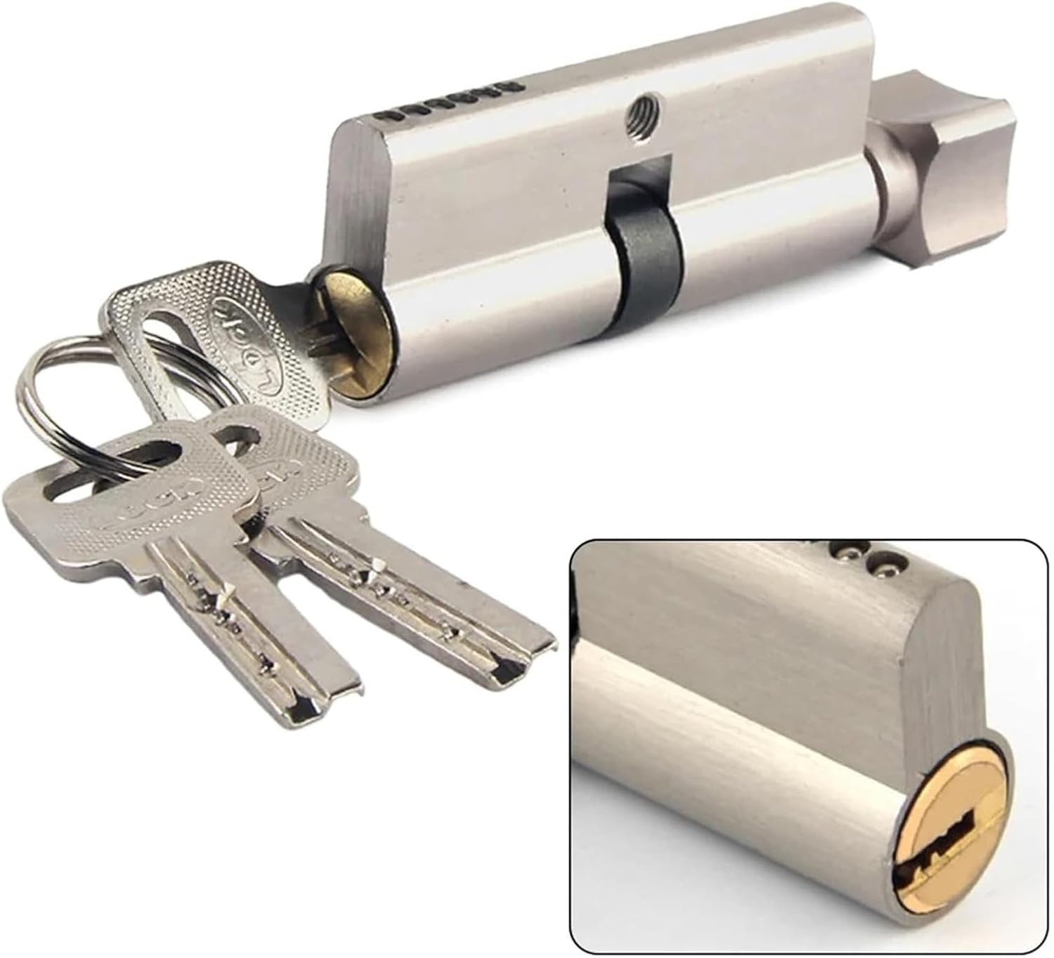 Door Lock Cylinder Universal Small Silver Aluminum with 3 Keys Interior Wooden for Bedroom Bathroom Office